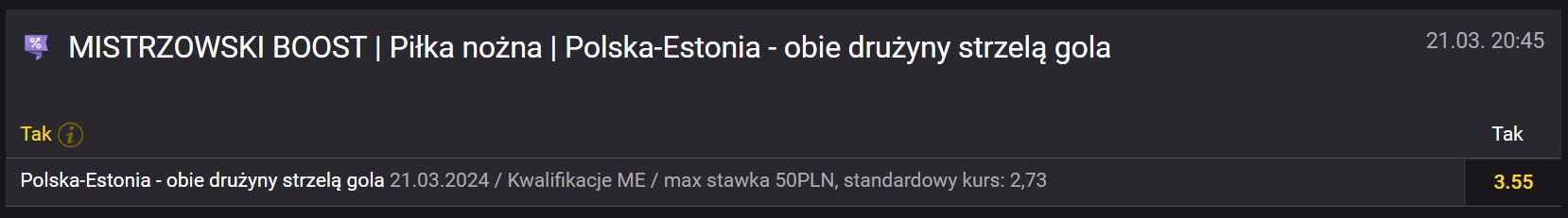Fortuna mistrzowski boost na Polska - Estonia