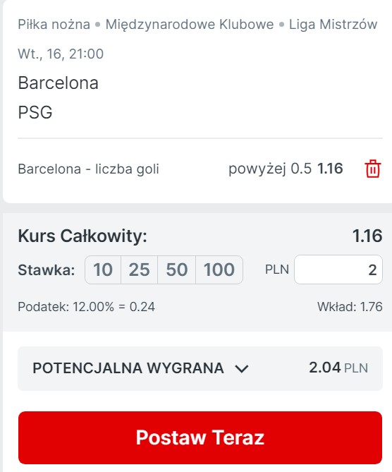 Barcelona kurs 150.0 gol PSG